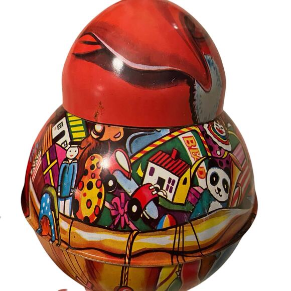 Vintage Roll Poly Santa Metal Tin Tobacco Candy Hong Kong St Nick Christmas Deco - Picture 7 of 14